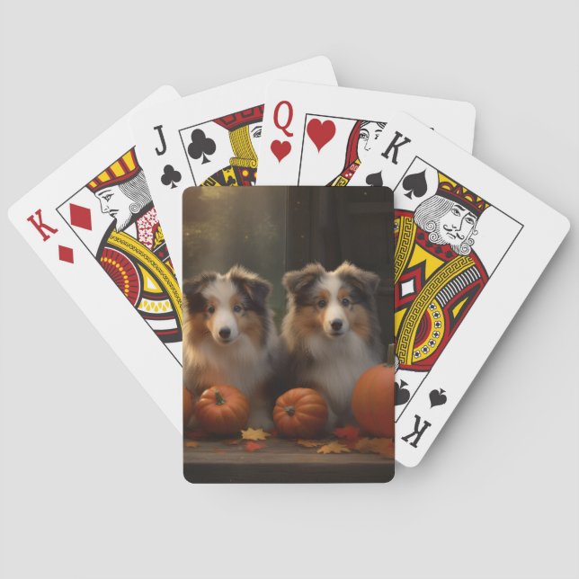 Baraja De Cartas Rough Collie Puppy Calabaza deslumbrante otoño (Reverso)
