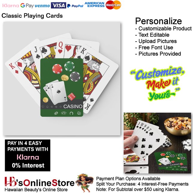 Baraja De Cartas Royal Flush Classic Play Cards Fondo verde (Royal Flush Classic Playing Cards Green Background.)