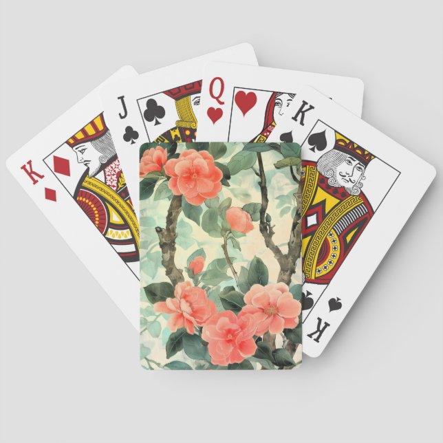 Baraja De Cartas Rubor Blossom Camelia Garden Watercolor (Reverso)