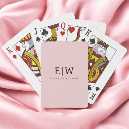 Baraja De Cartas Rubor Polvo Rosa Moderno Guion Monograma de Chica 
