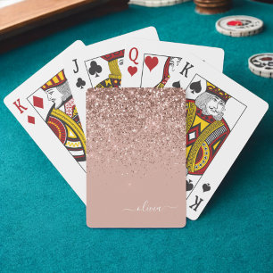 Baraja De Cartas Rubor Rosa Dorado Rosa Brillante Glitter Monograma