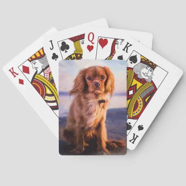 Baraja De Cartas Ruby Cavalier Rey Charles Spaniel al atardecer (Reverso)