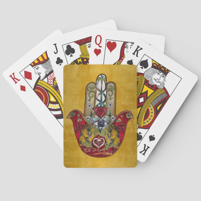 Baraja De Cartas Ruby Pomegranate Heart Red Bird Hamsa (Reverso)