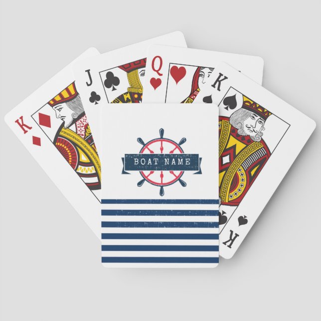 Baraja De Cartas Rueda Náutica, franjas azul de la marina (Reverso)