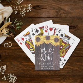 Baraja De Cartas Rustic Mr. y Mrs. Sunflower Boda