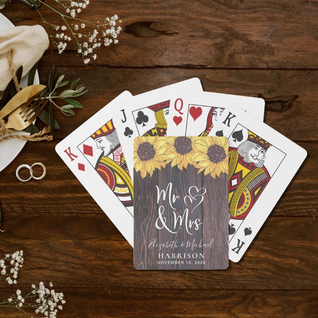 Baraja De Cartas Rustic Mr. y Mrs. Sunflower Boda (Subido por el creador)
