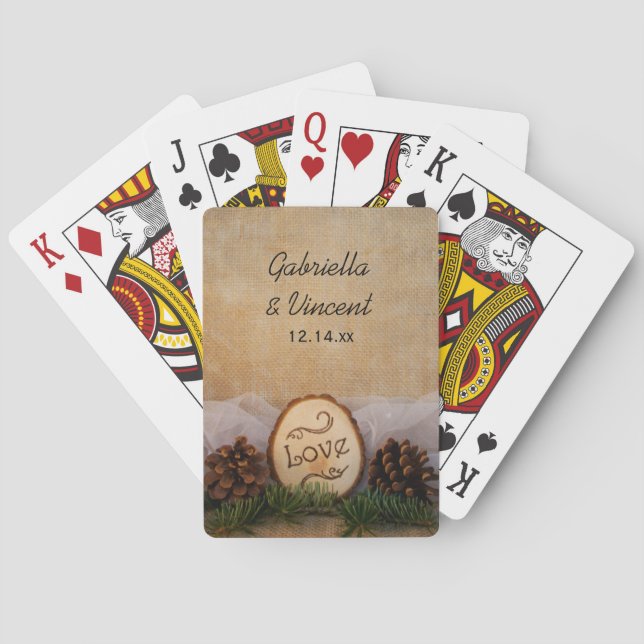 Baraja De Cartas Rustic Pines Woodland Wedding (Reverso)