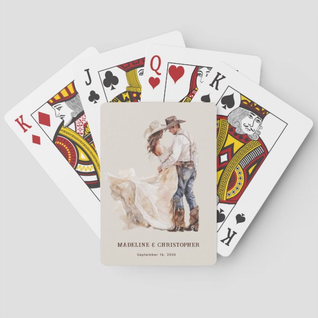 Baraja De Cartas Rustic Western Couple Wedding (Reverso)