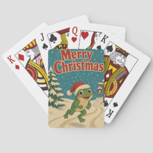 Baraja De Cartas Ruta de vacaciones de rana Animal Navidad