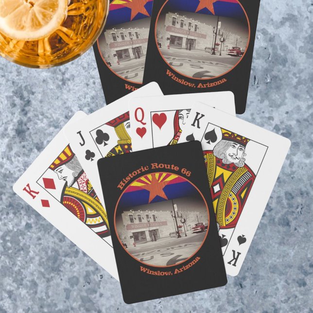 Baraja De Cartas Ruta Histórica 66 Destino Winslow Arizona (Winslow, Arizona along Route 66 vintage style playing card backs)