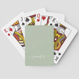 Baraja De Cartas Sage Green Minimalista Moderno Monograma elegante