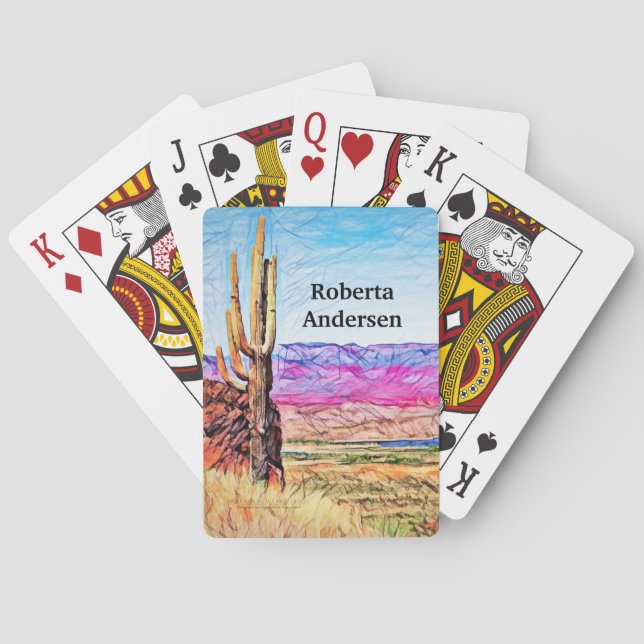 Baraja De Cartas Saguaro Cactus Montañas Púrpura Lago Azul Arizona (Reverso)