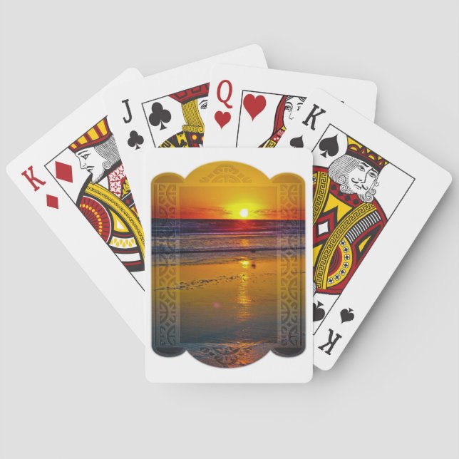 Baraja De Cartas Salida del sol del océano reflejada en diseño (Reverso)