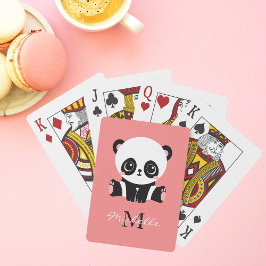 Baraja De Cartas Salmón personalizado monograma corto con panda
