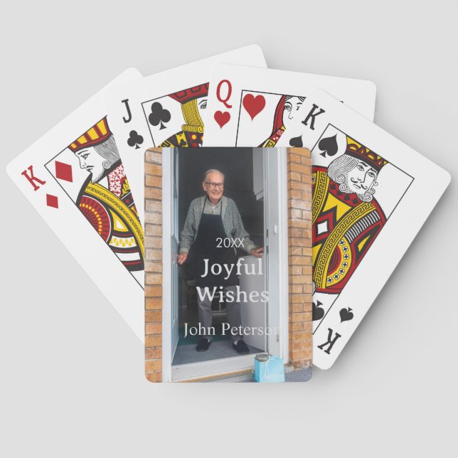 Baraja De Cartas Saludos alegres agregar nombre foto hombre vacacio (Reverso)