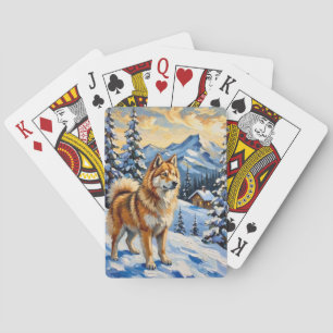 Baraja De Cartas Samoyed antiguo en paisaje alpino de Navidad