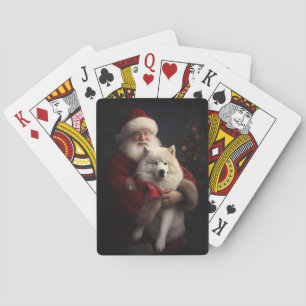 Baraja De Cartas Samoyed Con Santa Claus Navideño Festivo