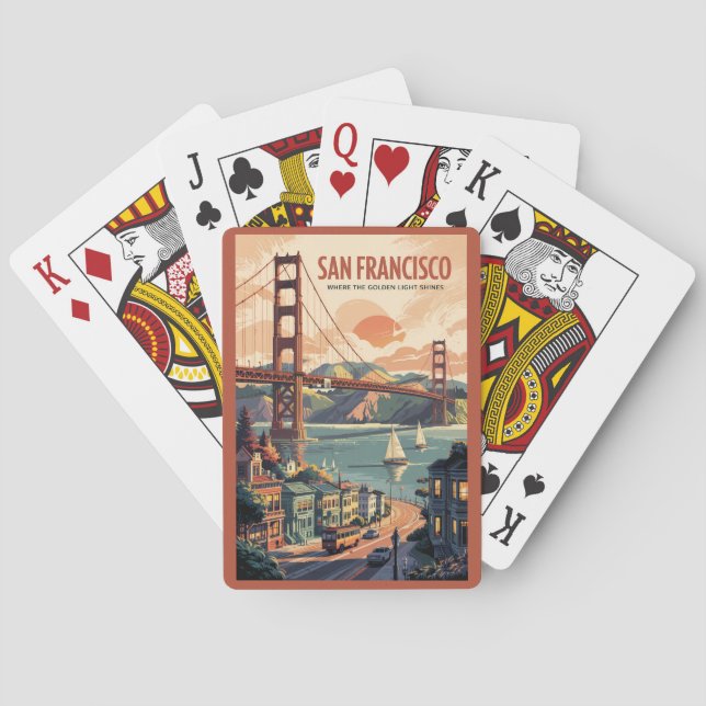 Baraja De Cartas San Francisco California Skyline Travel Art Retro (Reverso)