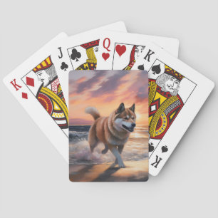 Baraja De Cartas Sandy Paws Akita Dog en Beach Sunset
