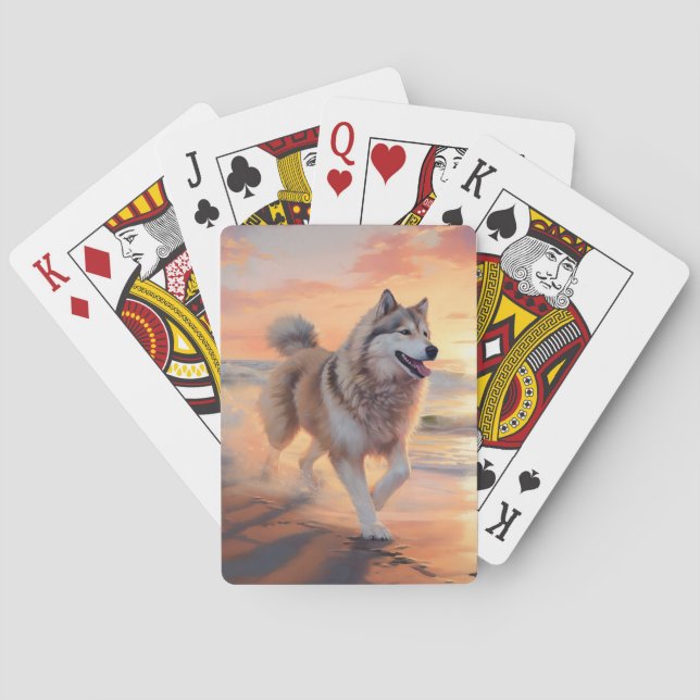 Baraja De Cartas Sandy Paws Alaskan Malamute Perro en la orilla del (Reverso)