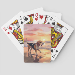Baraja De Cartas Sandy Paws Beagle Dog en Beach Sunset