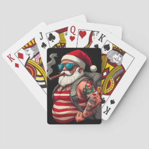 Baraja De Cartas Santa Claus de Navidad con tatuajes rebeldes en la