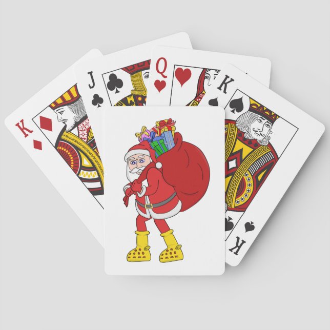 Baraja De Cartas Santa Claus viste grandes botes amarillos (Reverso)
