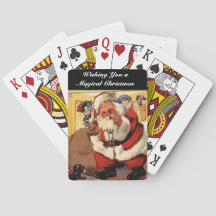 Baraja De Cartas Santa en Chimenea Vintage Retro Mágica Navidad