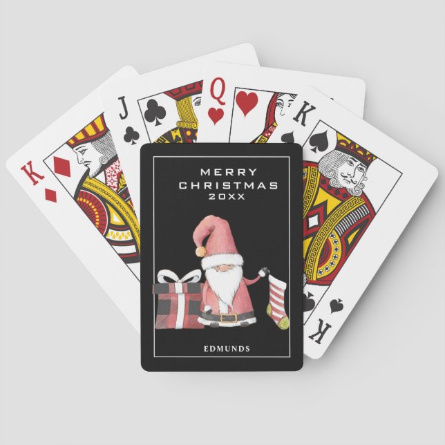 Baraja De Cartas Santa Gnome festivo lindo en rojo (Reverso)