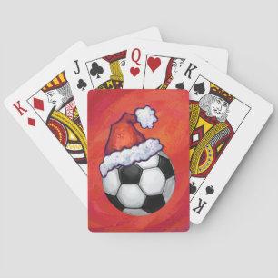 Baraja De Cartas Santa Hat Soccer Ball en rojo