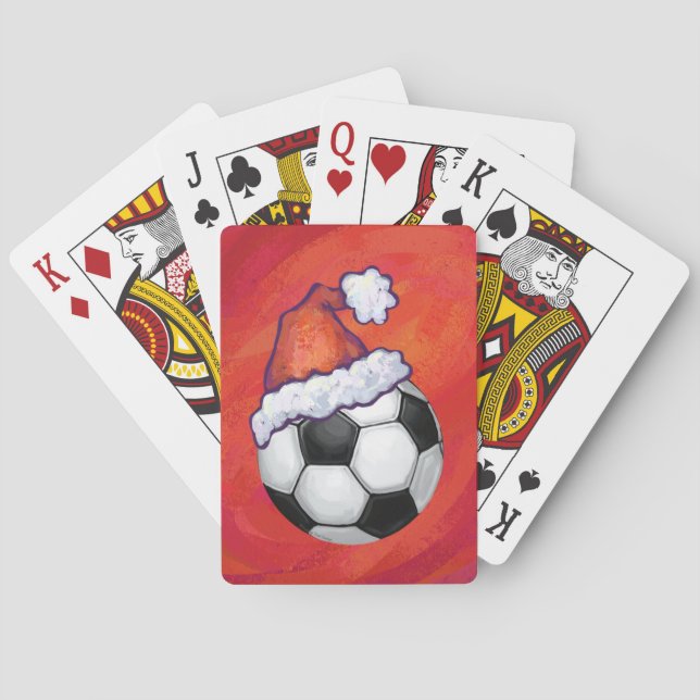 Baraja De Cartas Santa Hat Soccer Ball en rojo (Reverso)