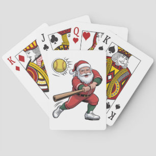 Baraja De Cartas Santa jugando softball Navidad jugador deporte