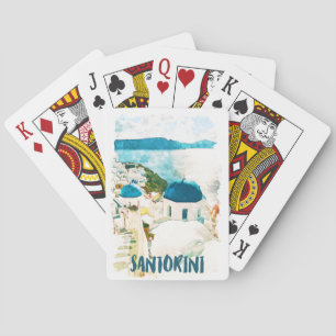 Baraja De Cartas Santorini Grecia Poster de acuarela de viajes