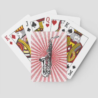 Baraja De Cartas Saxofón en resplandor solar del rojo del Grunge