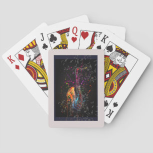 Baraja De Cartas Saxofón Splash Y Notas Musicales