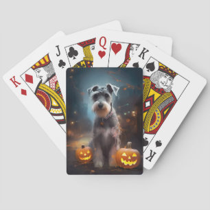Baraja De Cartas Schnauzer de Halloween con calabazas espeluznante