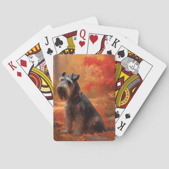 Baraja De Cartas Schnauzer en otoño se inspira en las hojas de otoñ (Reverso)