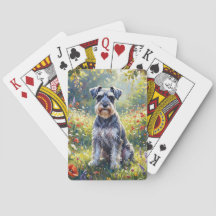 Schnauzer en prado de flores silvestres