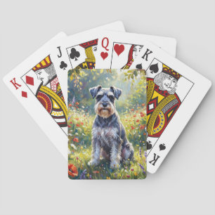 Baraja De Cartas Schnauzer en prado de flores silvestres
