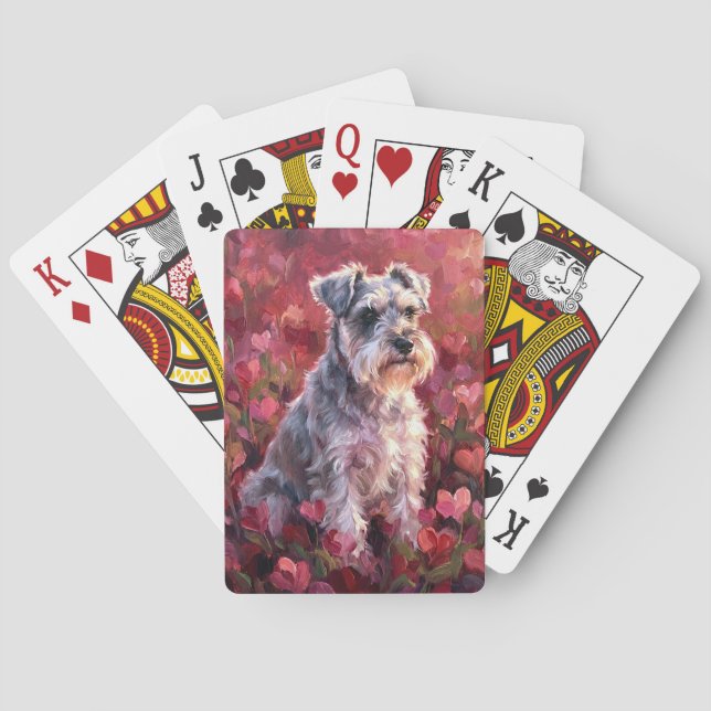 Baraja De Cartas Schnauzer Heart Shaped Wildflowers (Reverso)