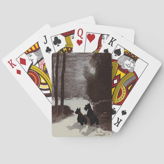 Baraja De Cartas Scotties on Surreal Winter Night (Reverso)