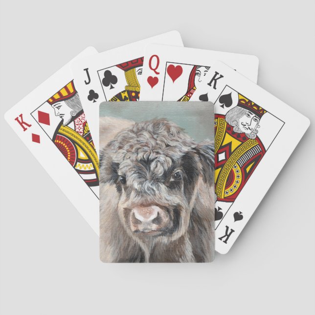 Baraja De Cartas Scottish Highland Cow on Green (Reverso)