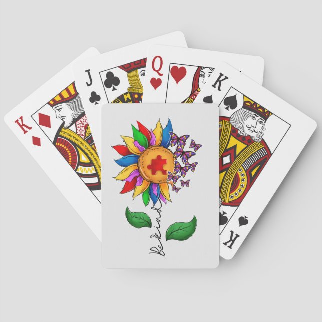 Baraja De Cartas Sé amable con el girasol - Conciencia sobre el aut (Reverso)