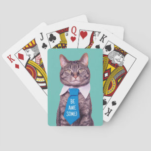 Baraja De Cartas "¡SÉ INCREÍBLE!" Gato con corbata azul, verde turq