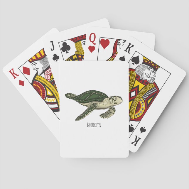 Baraja De Cartas Sea turtle cartoon illustration  (Reverso)