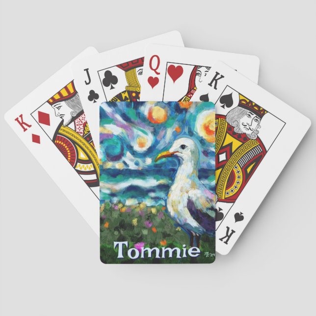 Baraja De Cartas Seagull Van Gogh Style Beach personalizado (Reverso)