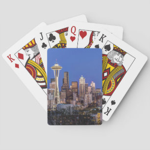 Baraja De Cartas Seattle, centro y Mt. Rainier al anochecer