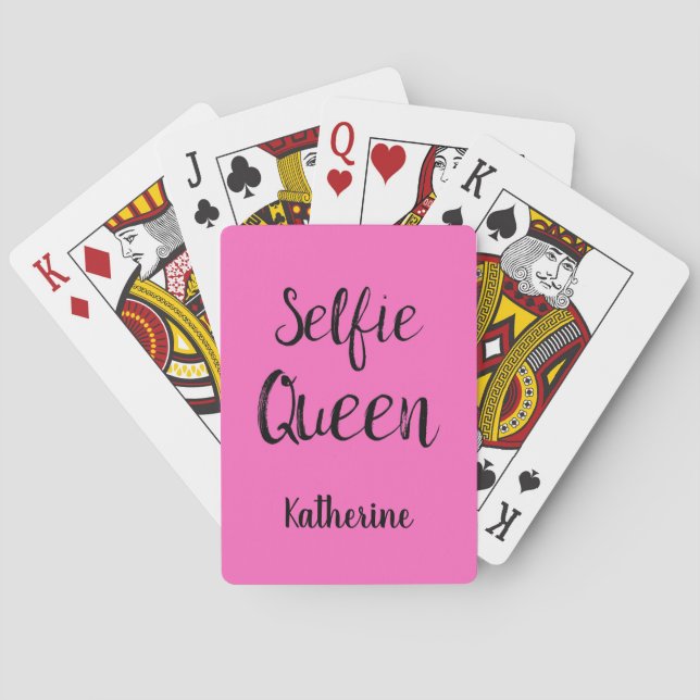 Baraja De Cartas Selfie nombre de reina Fuchsia personalizada rosa  (Reverso)