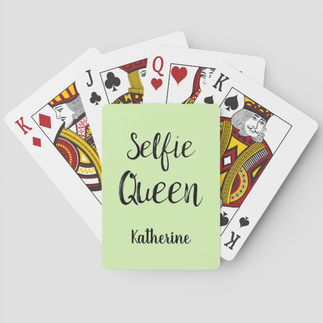 Baraja De Cartas Selfie Nombre de Reina Personalizado Lime Green (Reverso)