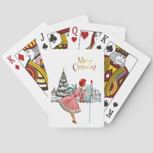 Baraja De Cartas Señora de la Vintage de 1950, con saludos navideño